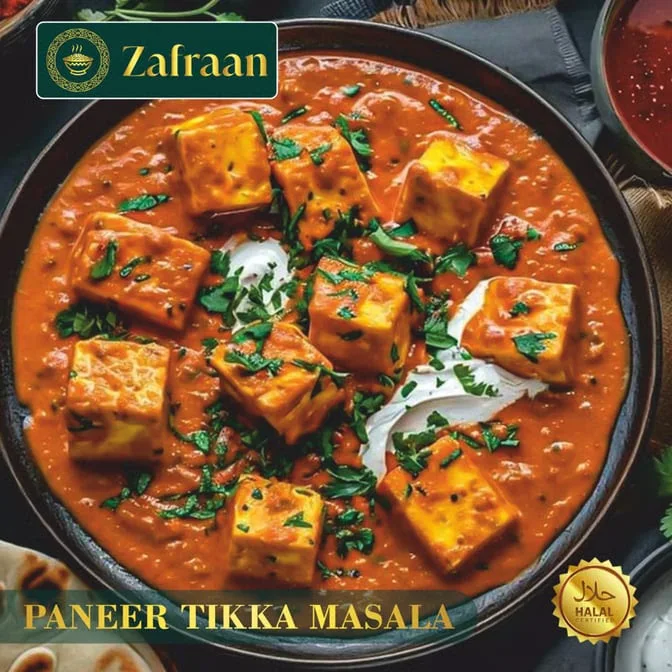 Zafraan’s rich Paneer Tikka Masala with golden paneer and fresh herbs